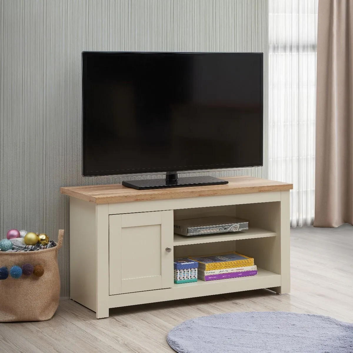 Lando Series 1 Door 2 Shelf TV Unit |  Elegant Steel Handles | Perfect for Living Room | Available in 2 Colours | Width 99cm x Height 50cm x Depth 40cm