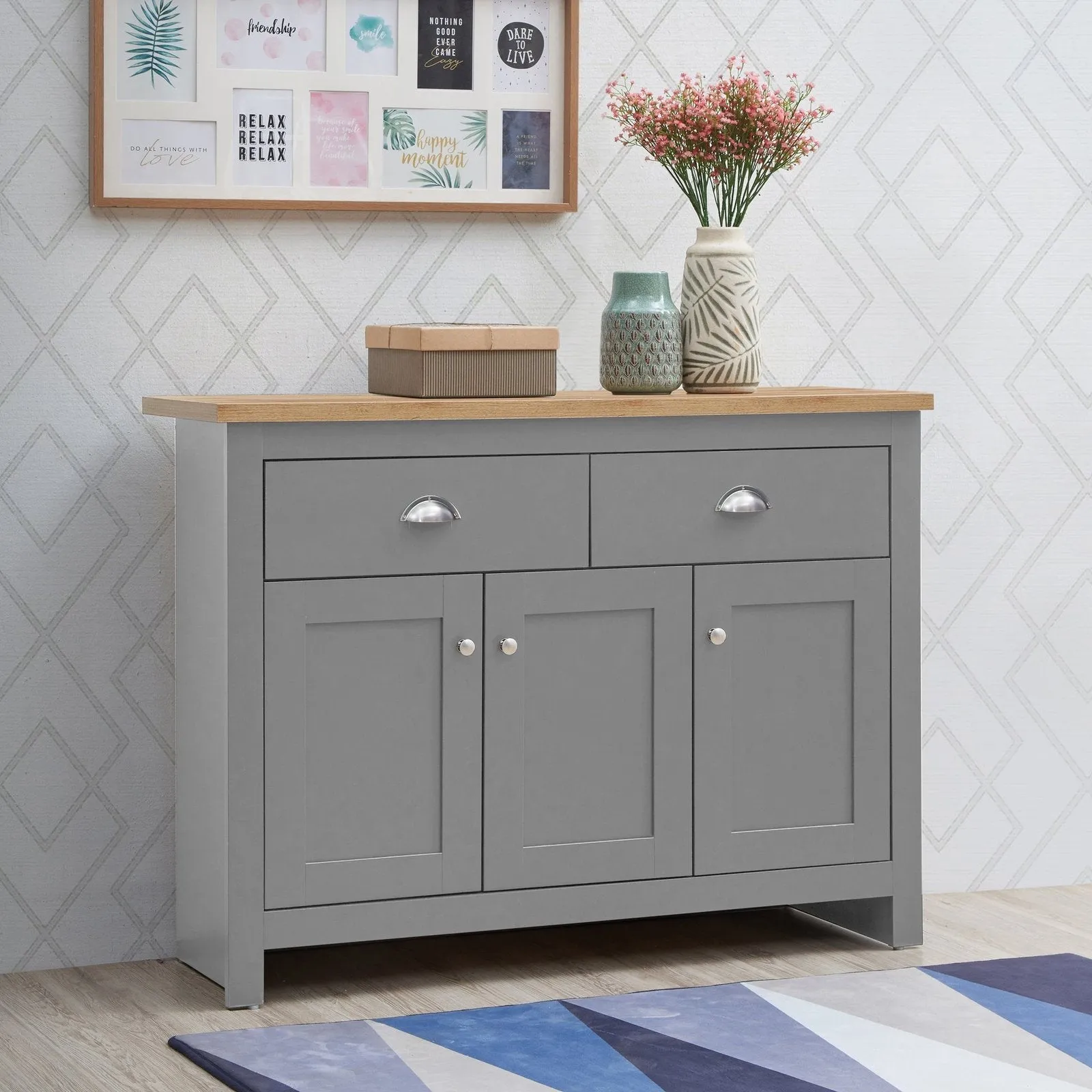 Lando Series 3 Door 2 Drawer Sideboard | Metal Handles, and Runners | Available in 2 Colours | H82cm x W112cm x D35cm