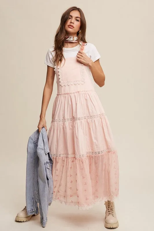 Leta Laced and Tiered Romantic Overall Maxi Dress