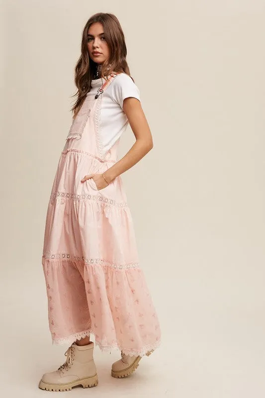 Leta Laced and Tiered Romantic Overall Maxi Dress