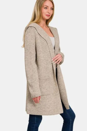 Melissa Mocha Hooded Open Front Sweater Cardigan