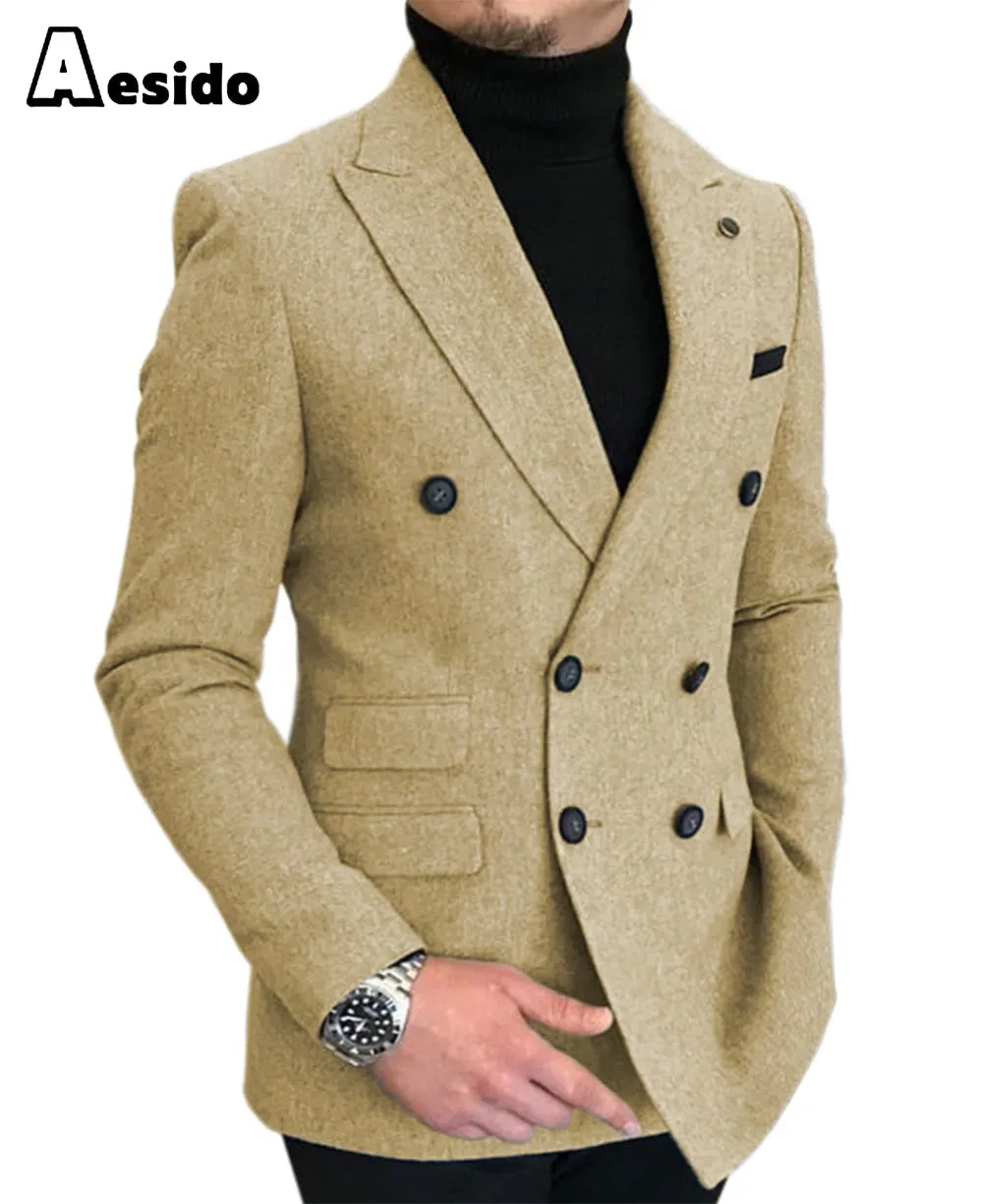 Men's Casual Tweed Notch Lapel Blazer