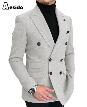 Men's Casual Tweed Notch Lapel Blazer