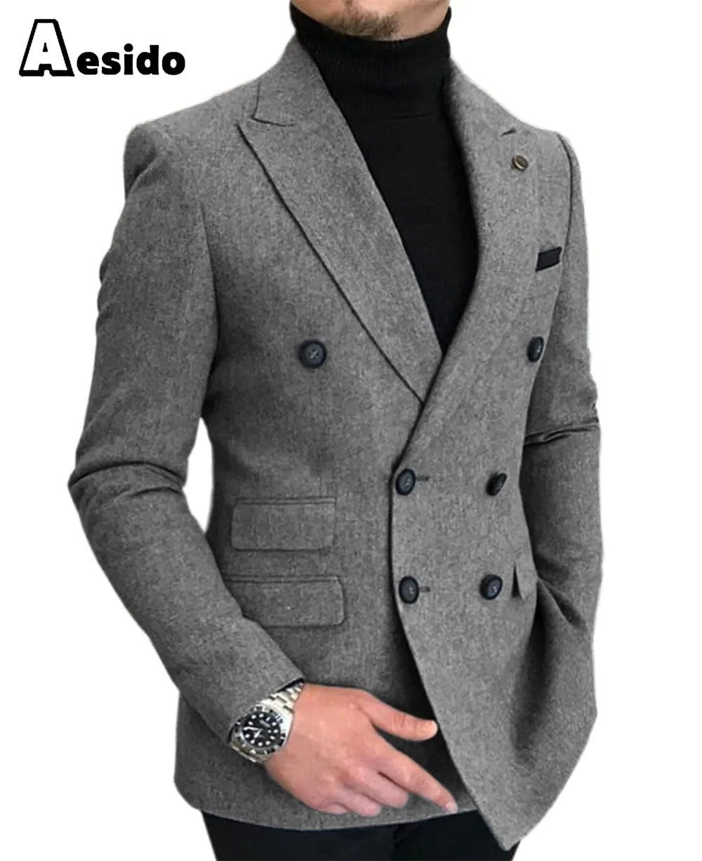 Men's Casual Tweed Notch Lapel Blazer