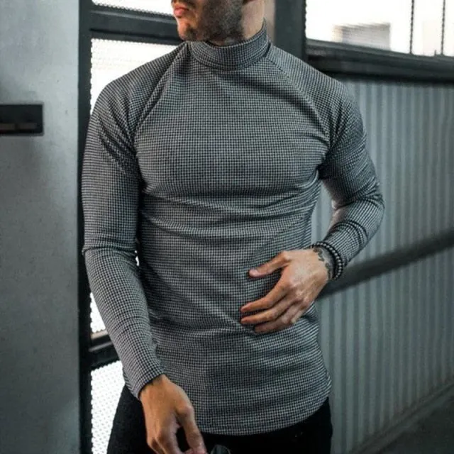 Men's Plaid Turtleneck Long Sleeve Tops