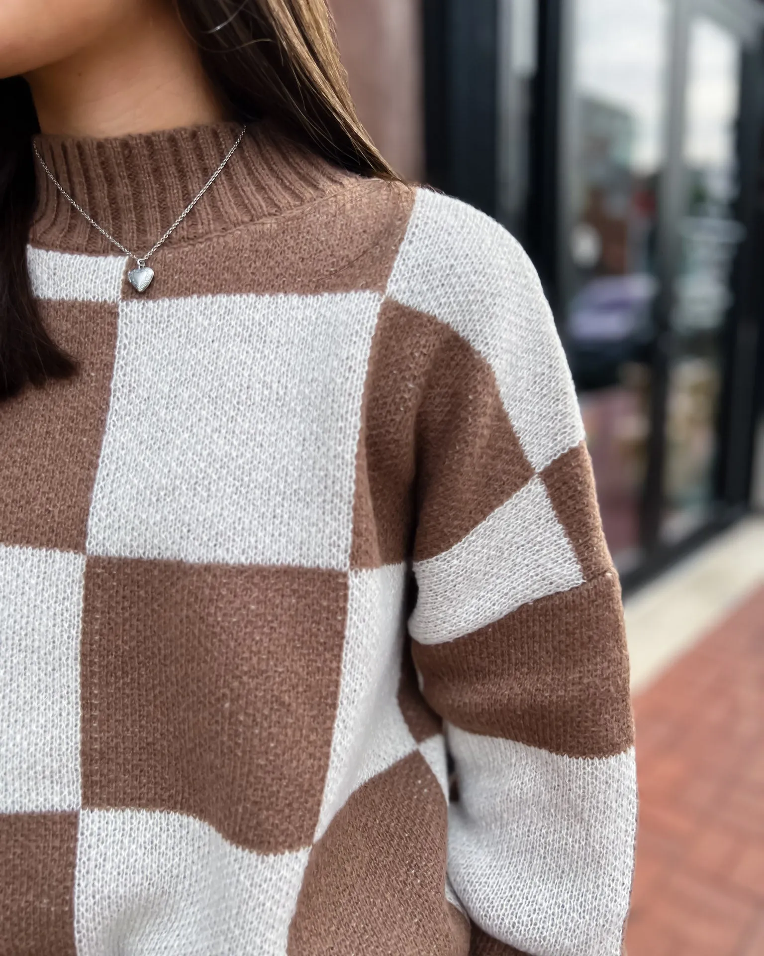 Mocha Checkered Crewneck Sweater