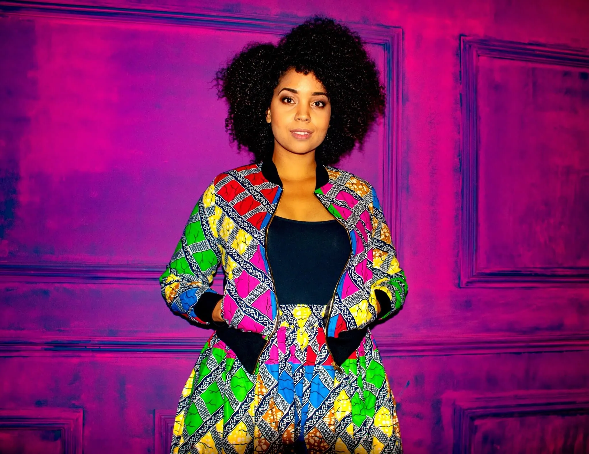 New in Mixed Print Ankara Bomber Jacket