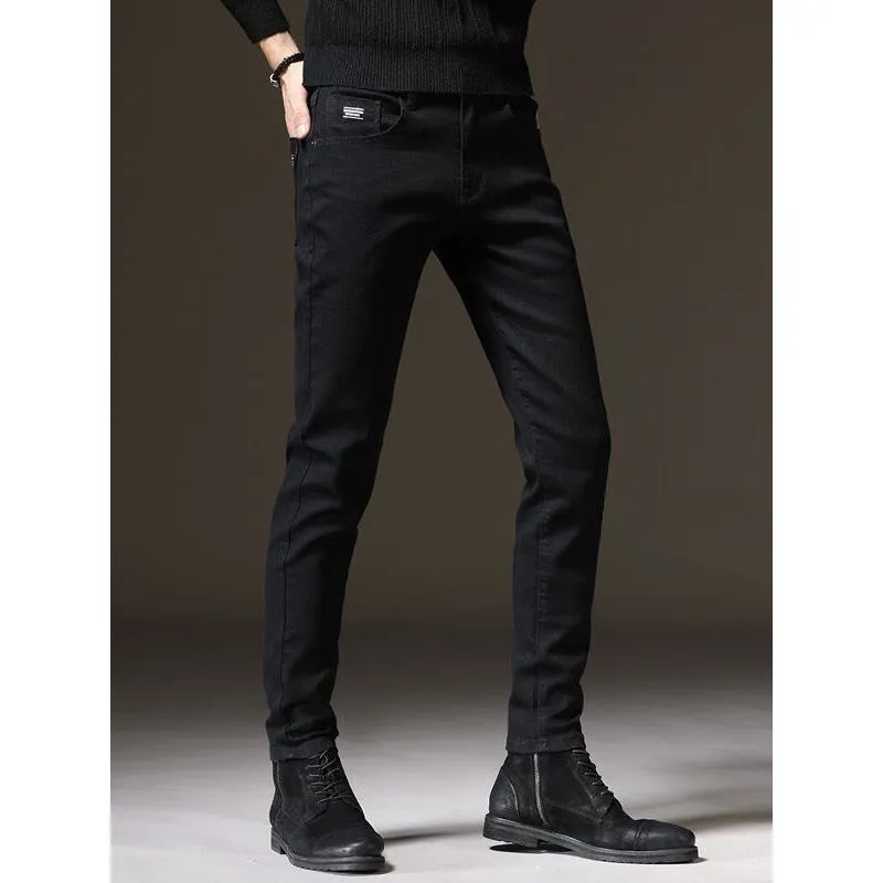 New Men's Jeans Men's Loose Skinny Japanese Elastic Spring and Autumn Casual Pants Men's Belt Fashionable Trousers