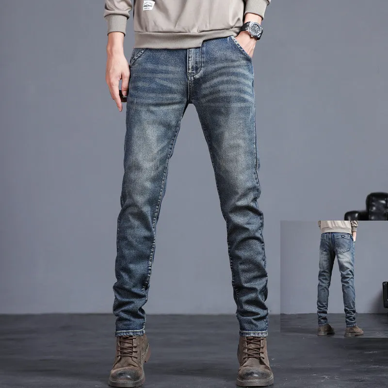 New Men's Jeans Men's Loose Skinny Japanese Elastic Spring and Autumn Casual Pants Men's Belt Fashionable Trousers