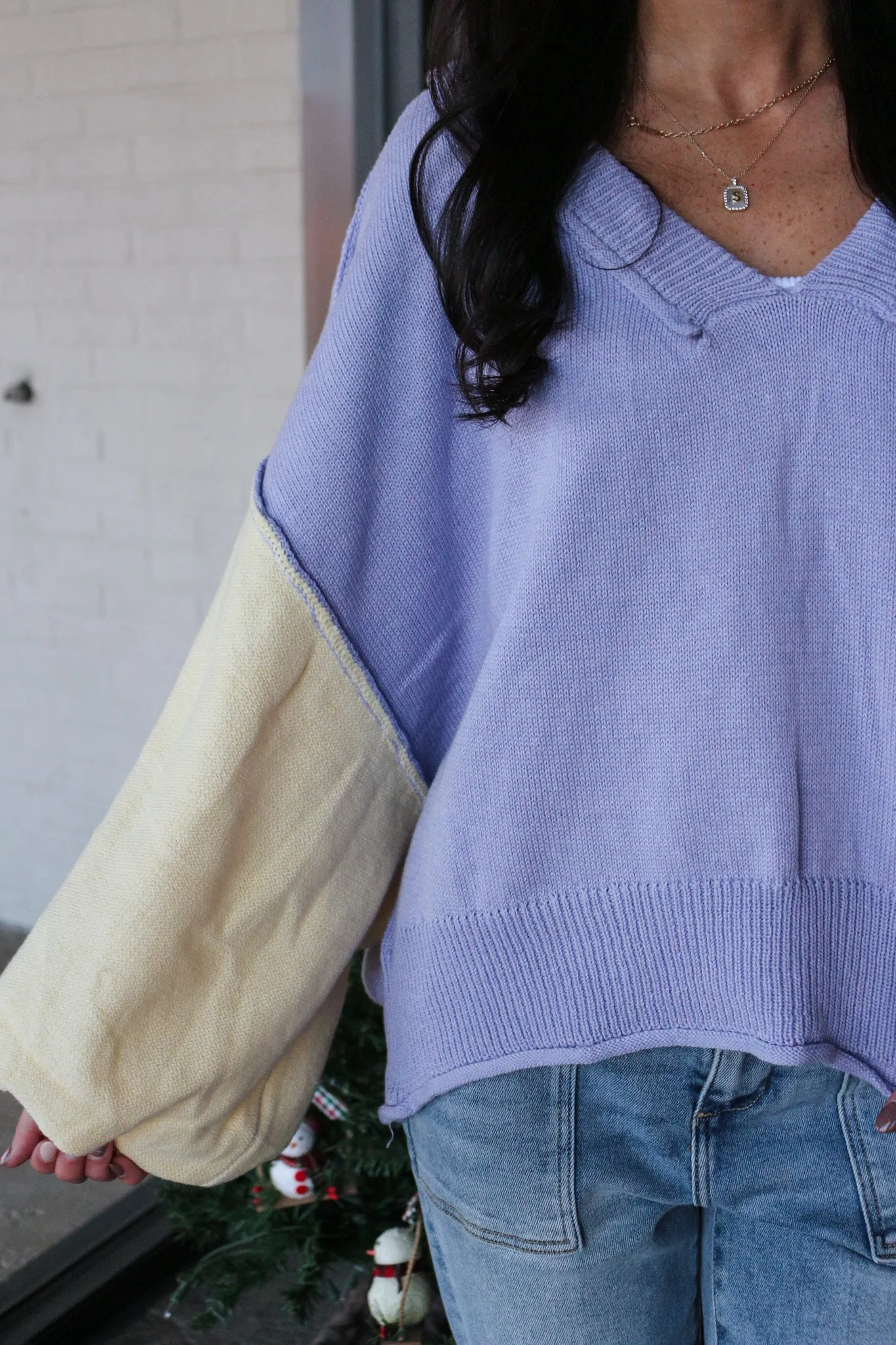 Nothing But The Truth Lavender Color Block Sweater