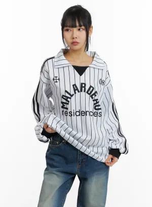 Oversized Striped Collar Unisex Sweatshirt CM407