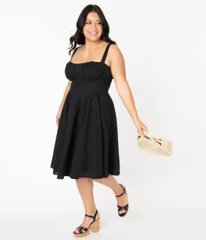 Plus Size Vintage Style Black Eyelet Bianca Swing Dress