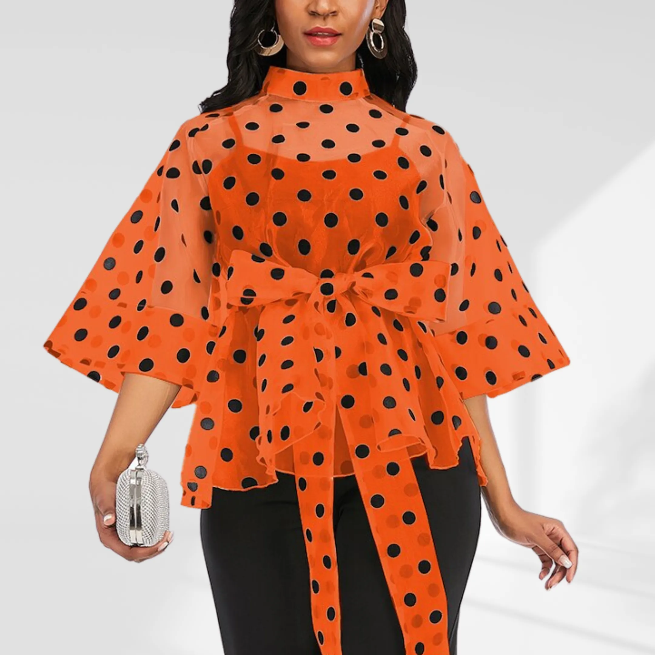 Polka Dot Peplum Flare Sleeve Blouse