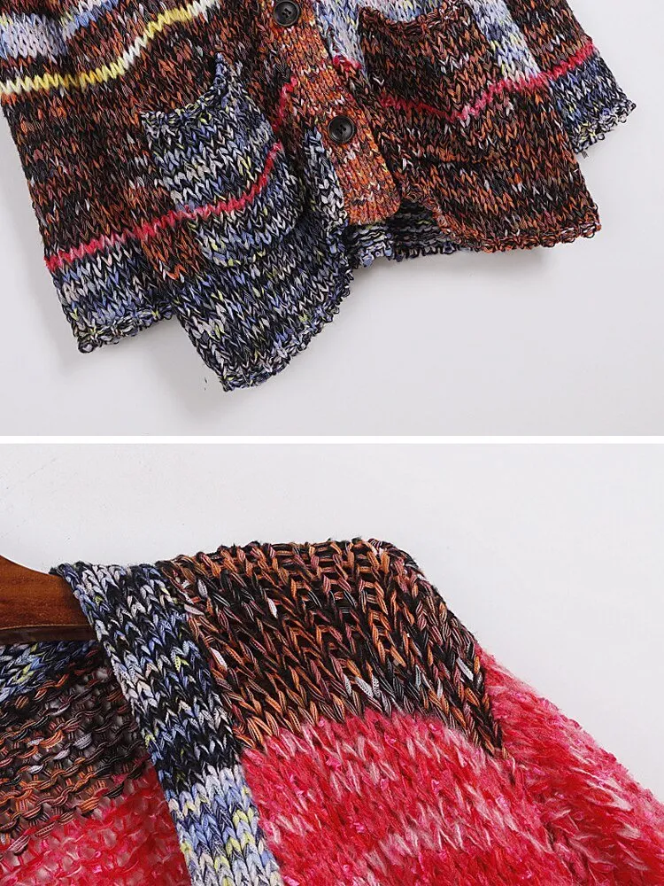 Pre Order:  Dual Pockets Multicolor Knitted Cardigan