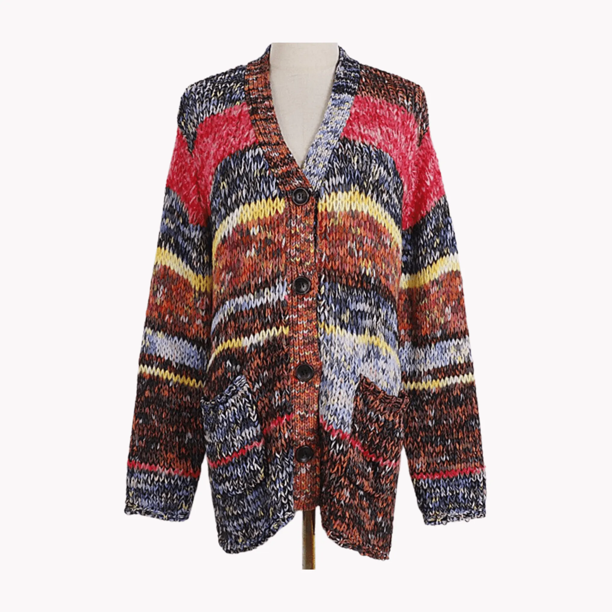 Pre Order:  Dual Pockets Multicolor Knitted Cardigan