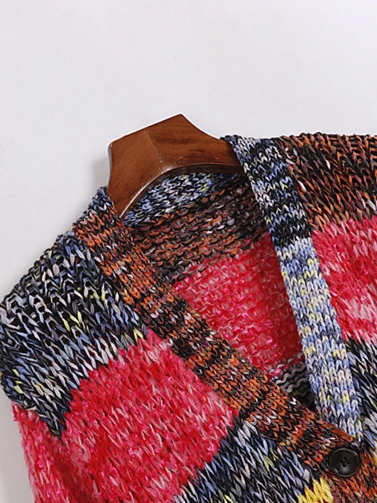 Pre Order:  Dual Pockets Multicolor Knitted Cardigan