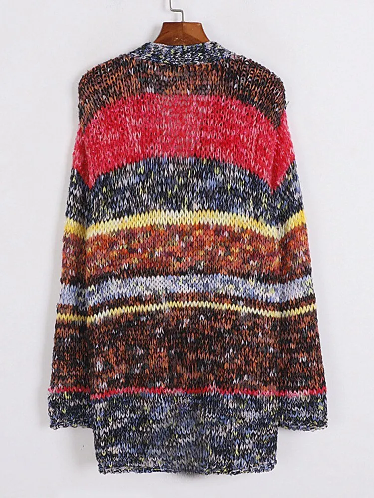 Pre Order:  Dual Pockets Multicolor Knitted Cardigan