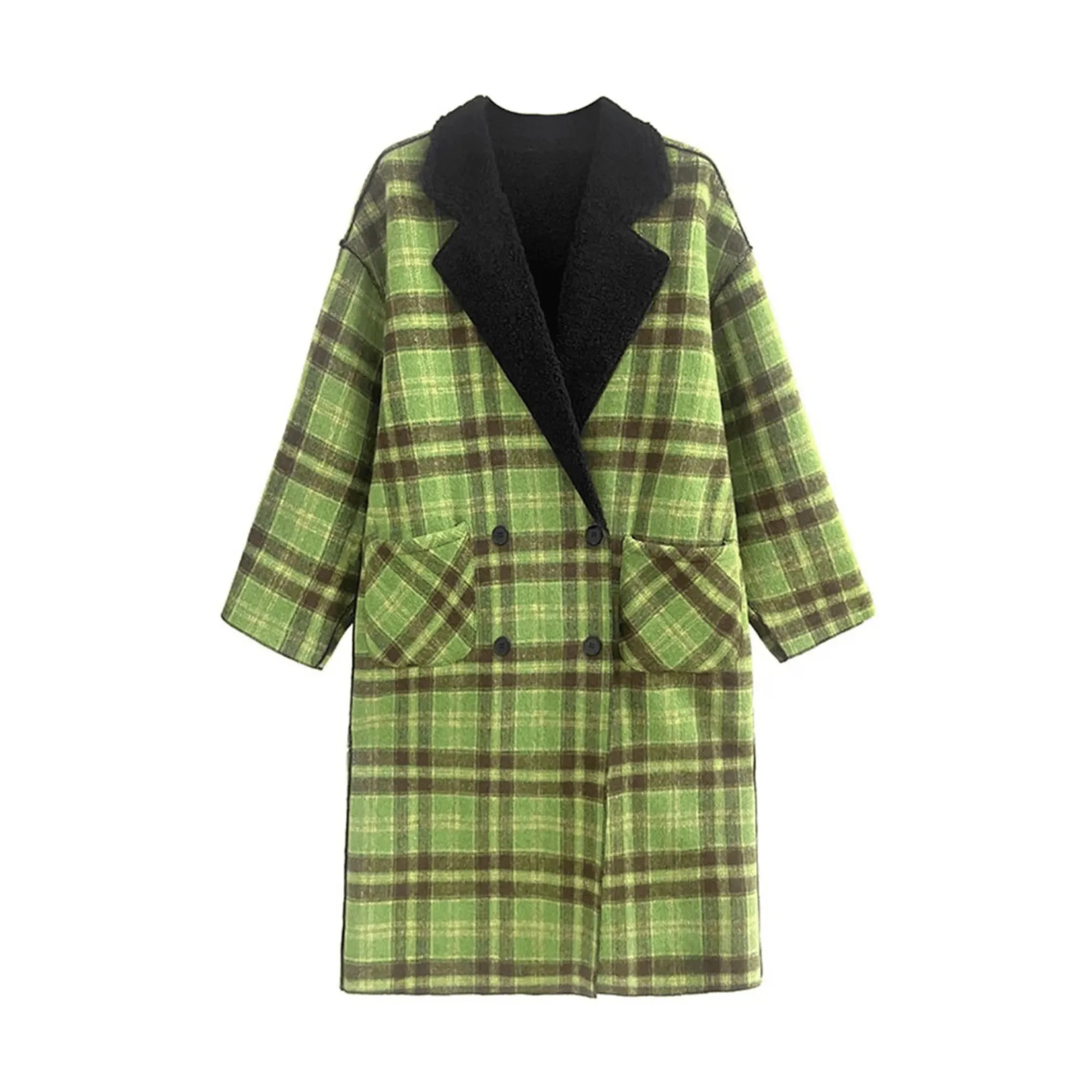 Pre Order:  Plaid Double Breasted Woolen Coat