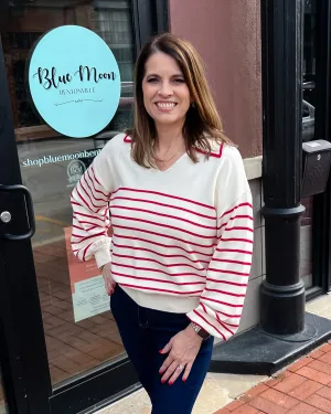 Red/White Striped Collared Sweater