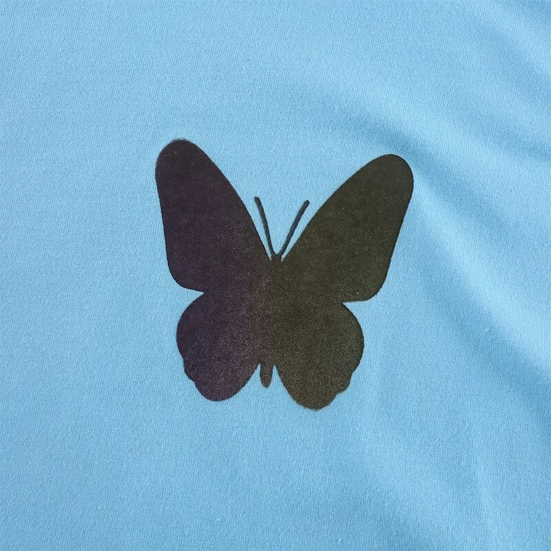 Reflective Butterfly Pattern Casual Loose Summer Tops Harajuku Tees