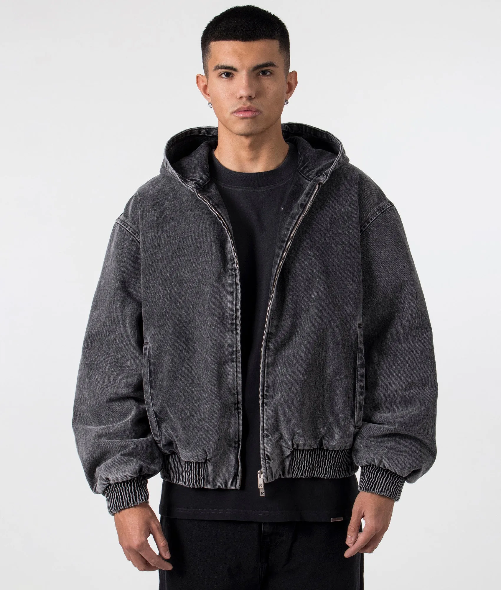 Relaxed Fit R5 Hooded Denim Bomber Jacket