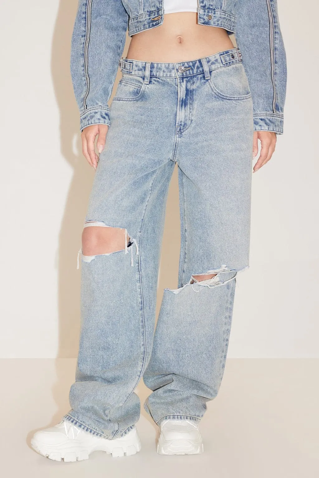 Ripped Straight Leg Jeans