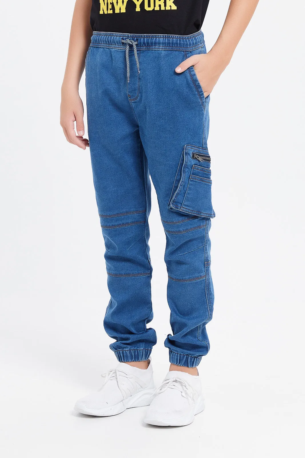 Senior Boys Blue Cargo One Zip Jeans