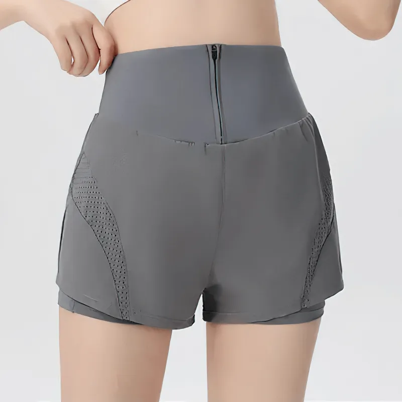 Solid Color Breathable Mesh Panel Gym Shorts - SF2230