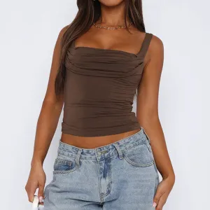 Solid Fashion Folds Sexy Backless Elegant Casual Crop Summer Top