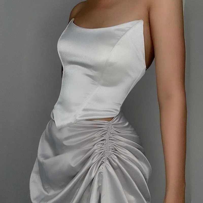 Solid Sleeveless Asymmetric Slim Skinny Corset Cropped Top 2021 Summer Casual Elegant Bustier Silk Women Tube Tops