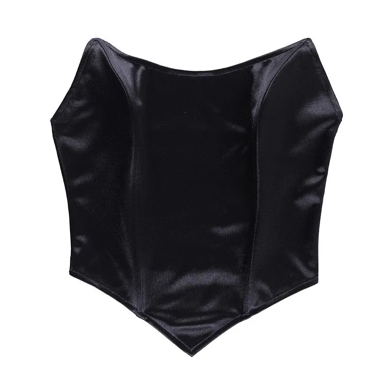 Solid Sleeveless Asymmetric Slim Skinny Corset Cropped Top 2021 Summer Casual Elegant Bustier Silk Women Tube Tops