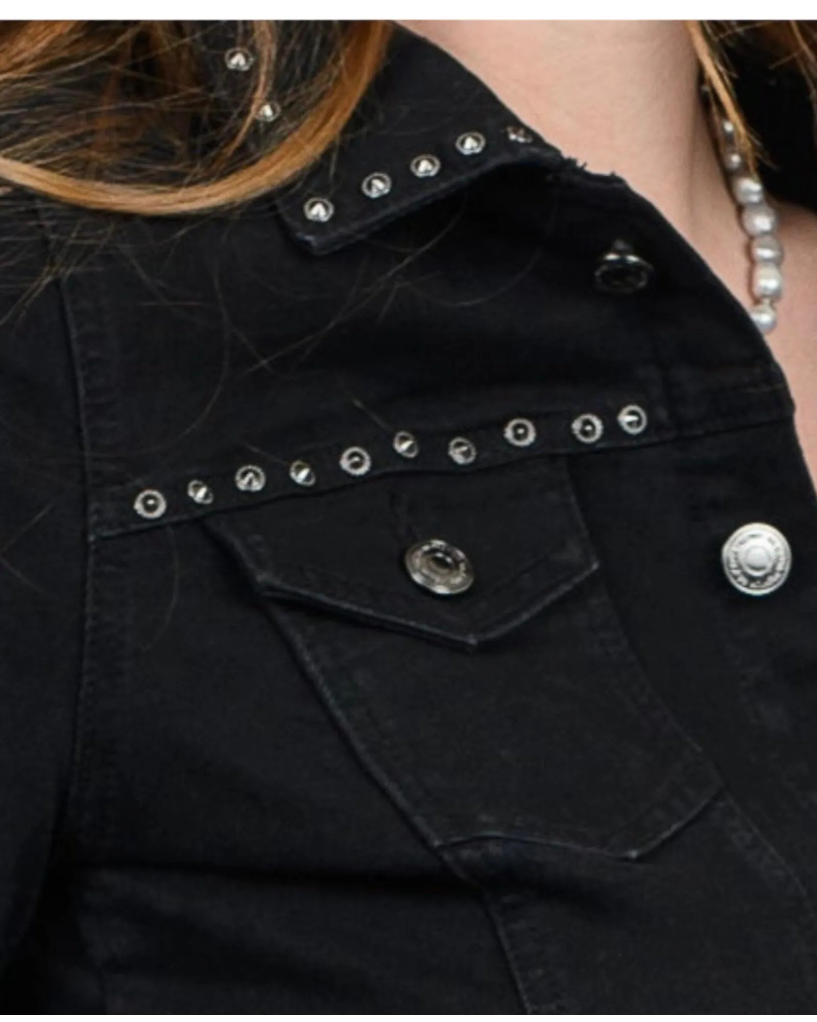 STUDDED STRETCH BLACK DENIM JACKET