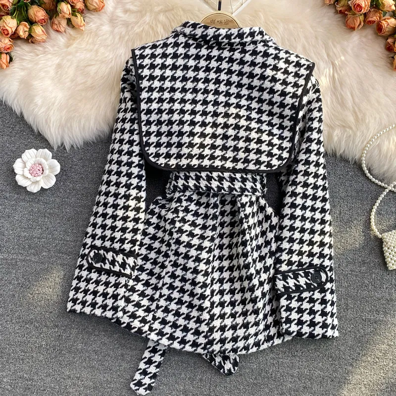 Stylish Houndstooth Long Sleeve Jacket     S494