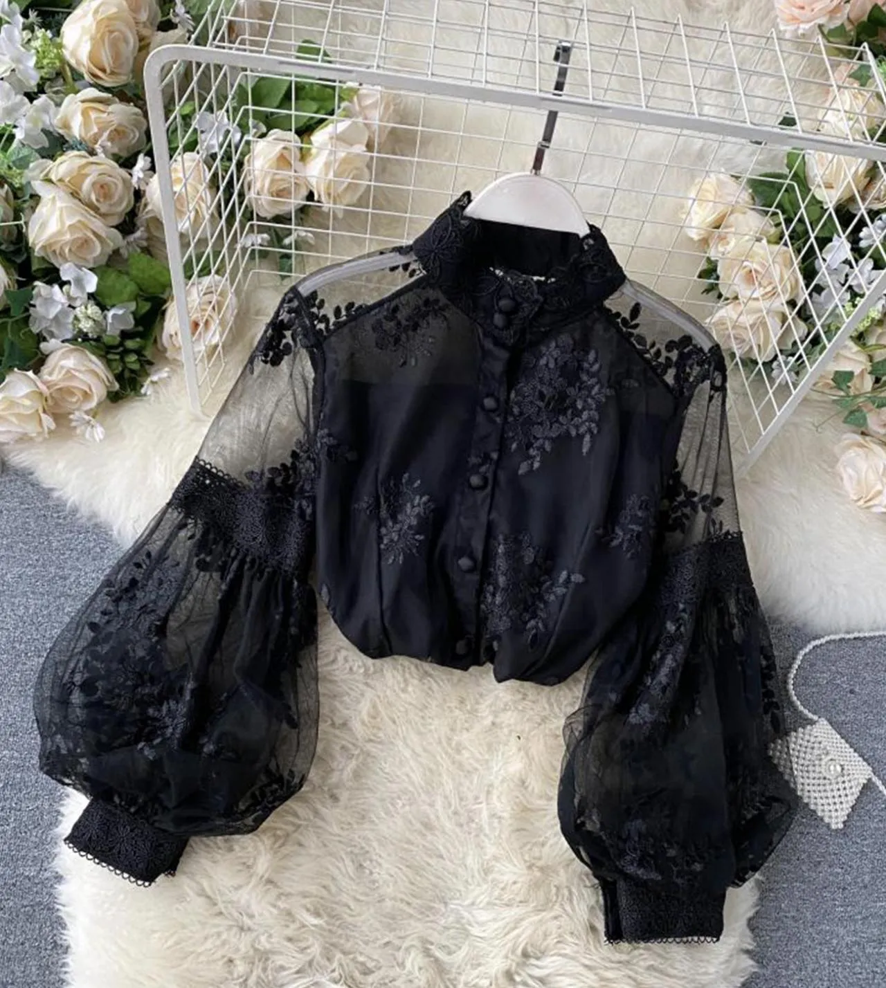 Stylish lace long sleeve tops   S30