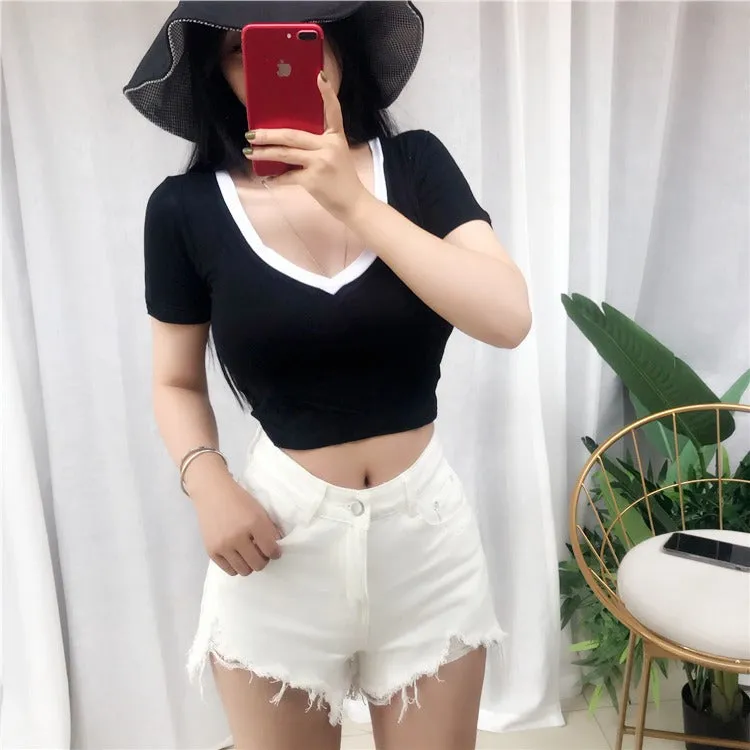 Summer Sexy Korean Style Slim Fit Short Sleeve Tees