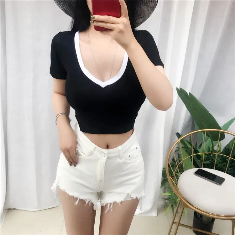 Summer Sexy Korean Style Slim Fit Short Sleeve Tees