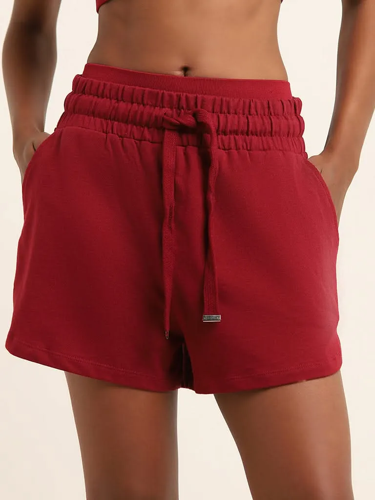 Superstar Red Cotton Mid-Rise Shorts