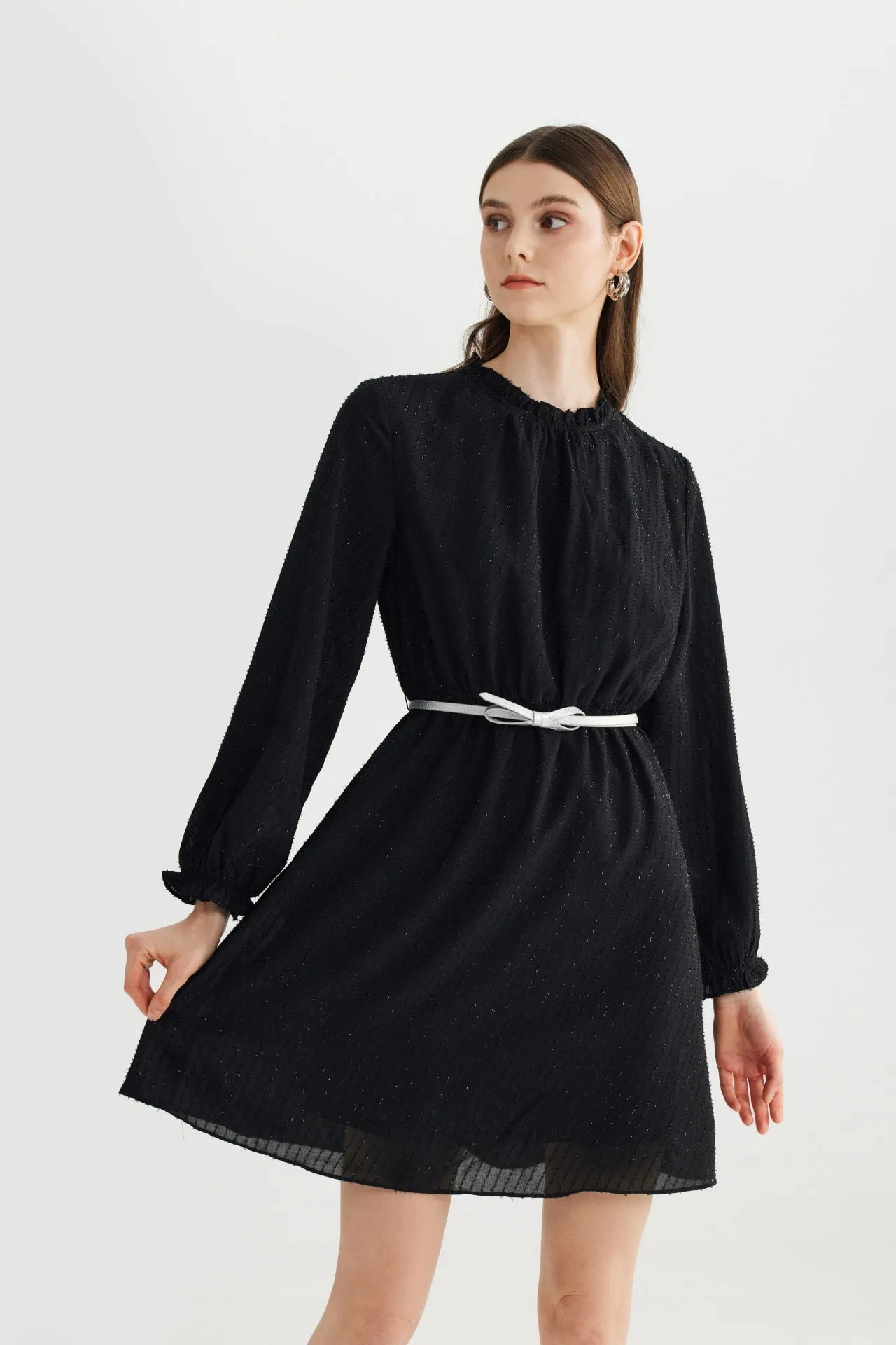 Swiss Dot Round-Neck Dress