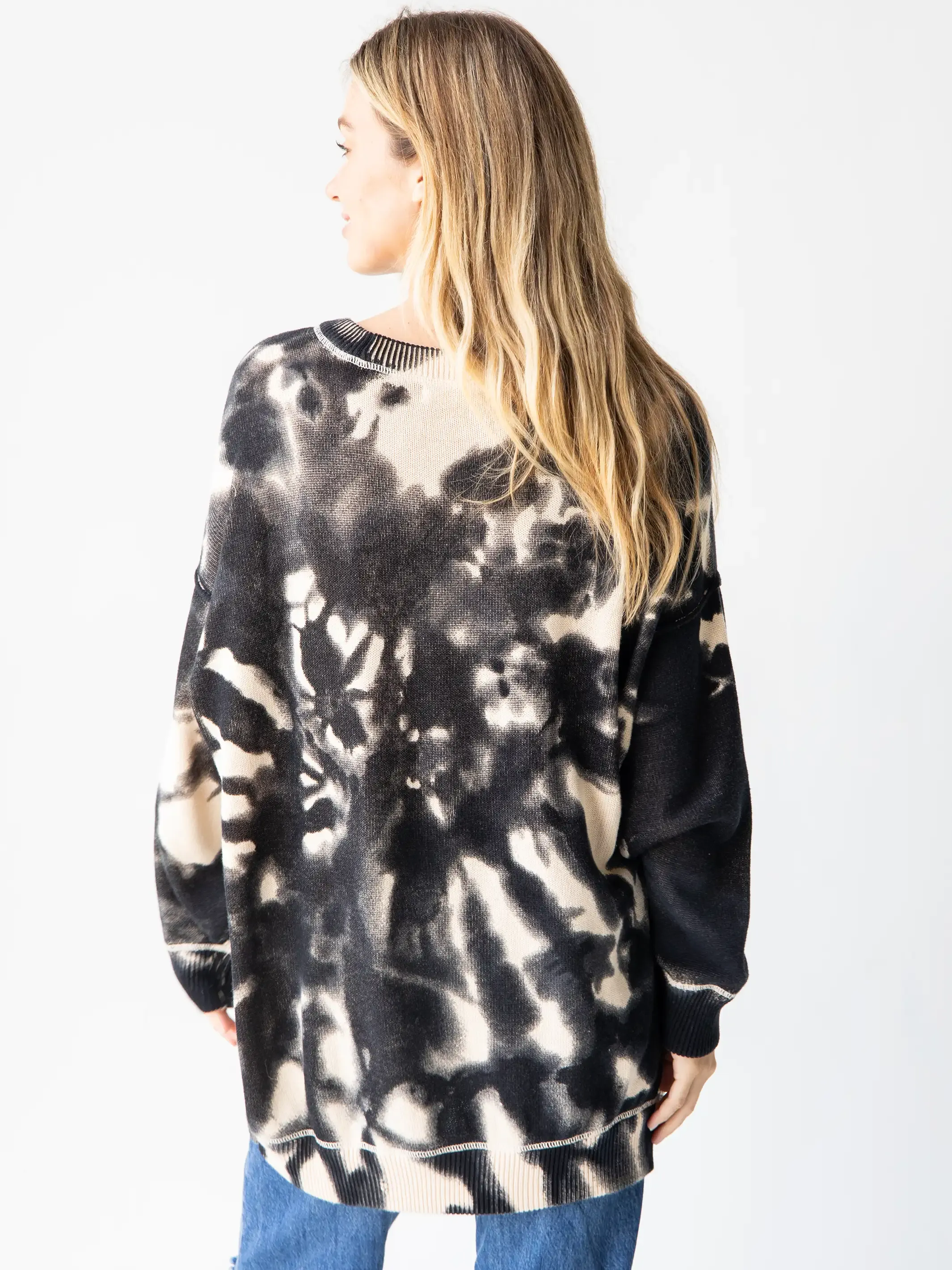 Taylor Oversized Cotton Sweater - Black Tie-Dye