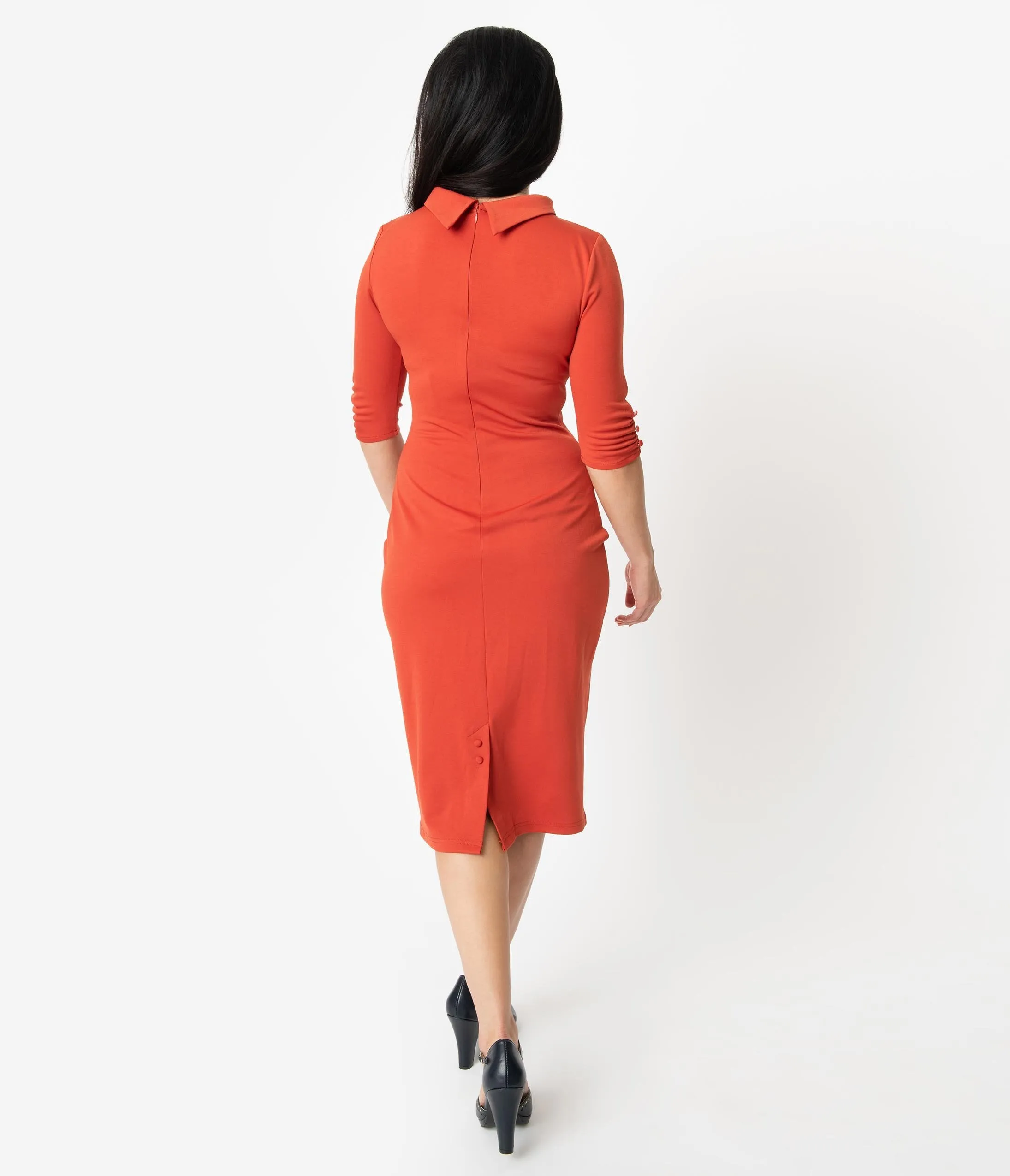 Unique Vintage 1960s Retro Paprika Half Sleeve Cassidy Wiggle Dress