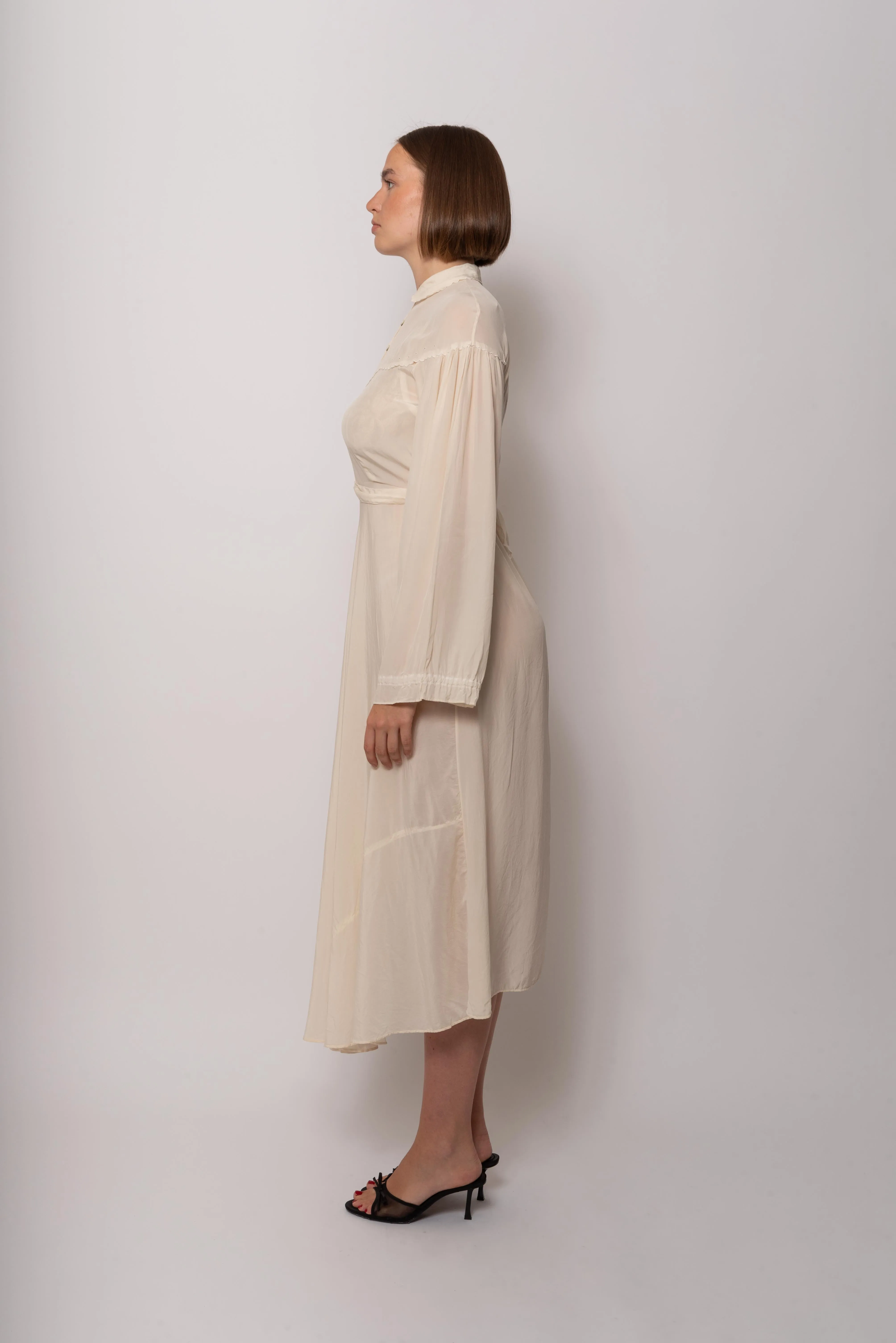 Vintage 1930s Ivory Silk Maxi Dress High Neckline