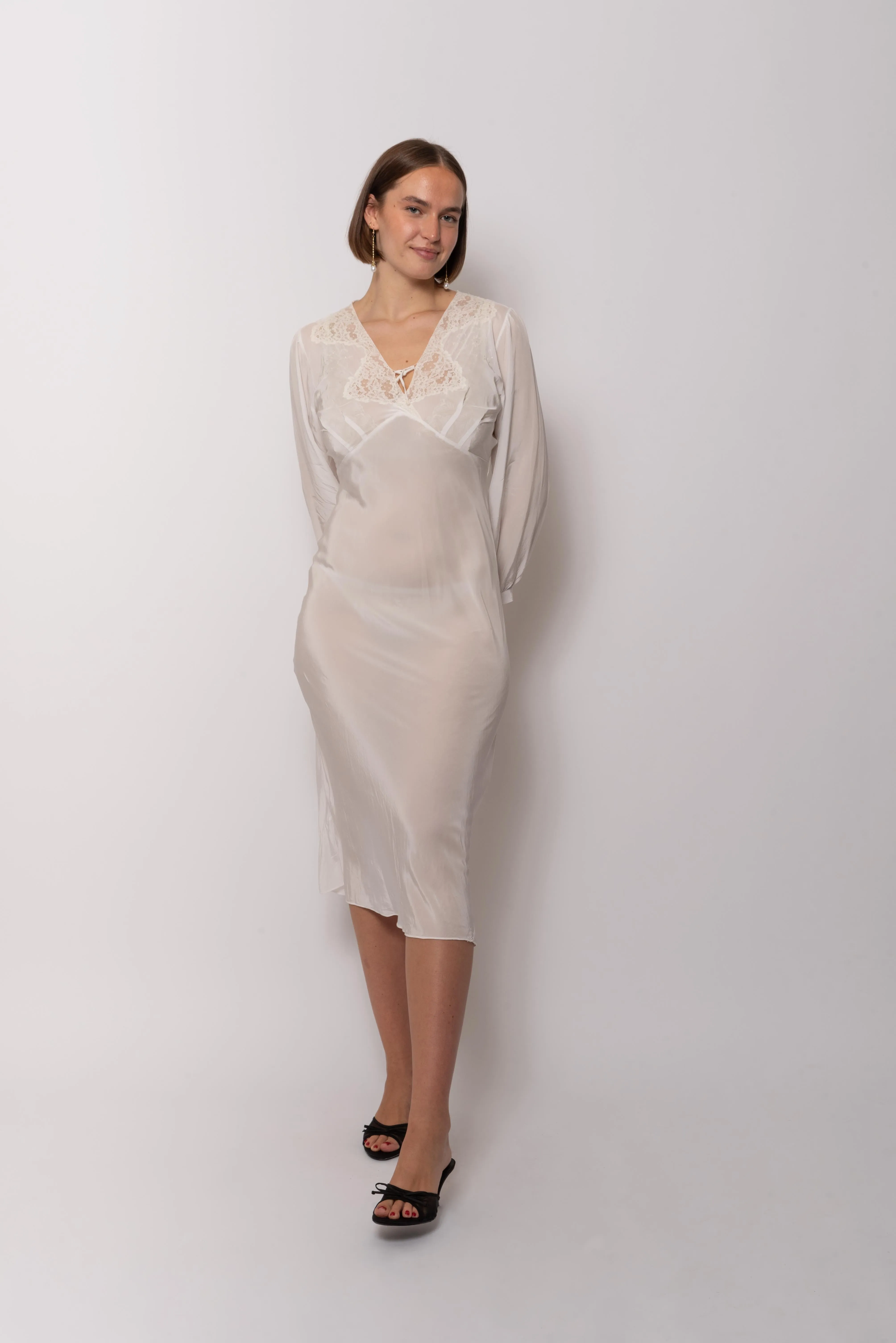 Vintage 1930s Silk White Dress