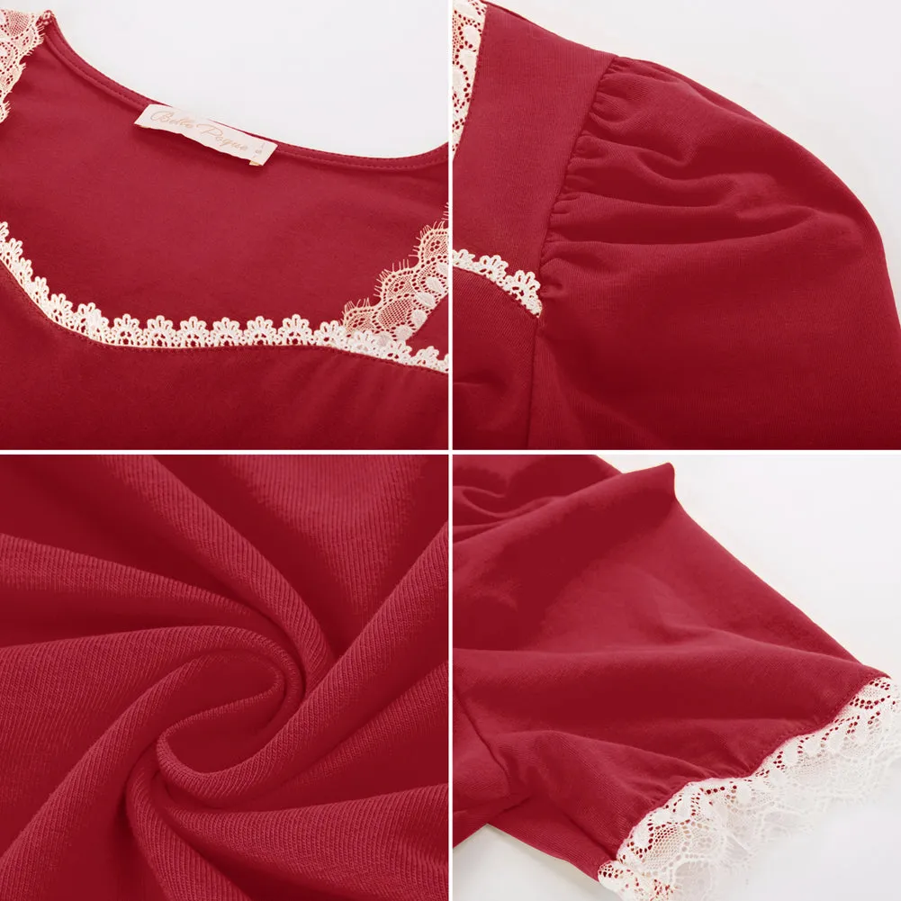 Vintage Puff Sleeve Elegant Lace Splicing Tops