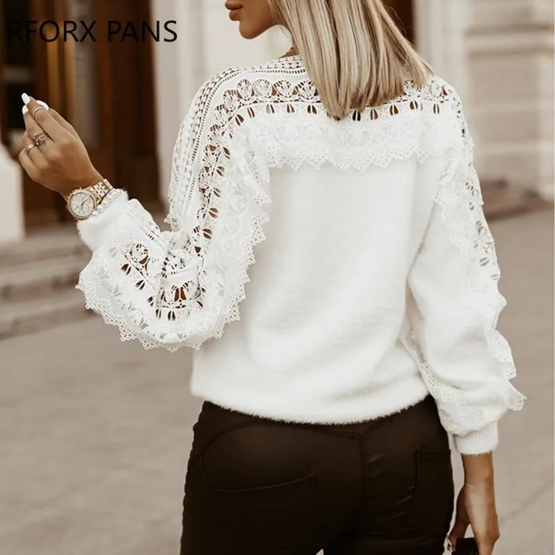 Women Lace Lantern Long Sleeve Sweatshirt