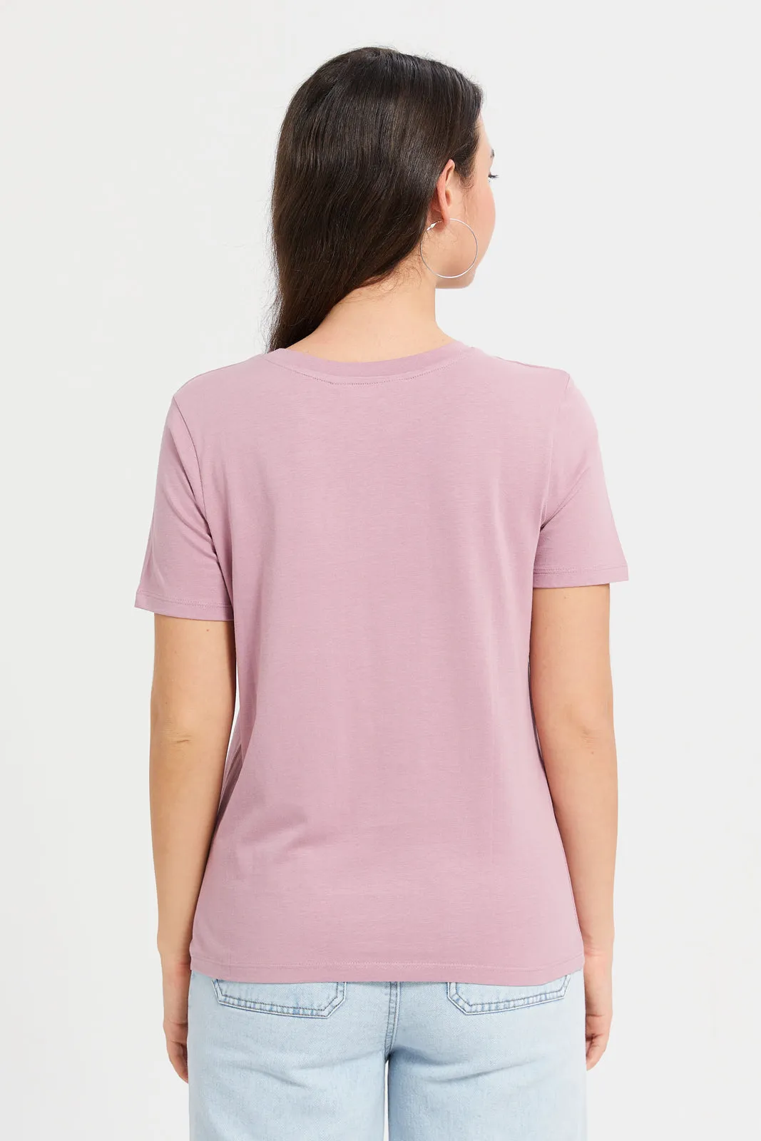 Women Mauve Emebellished T-Shirt