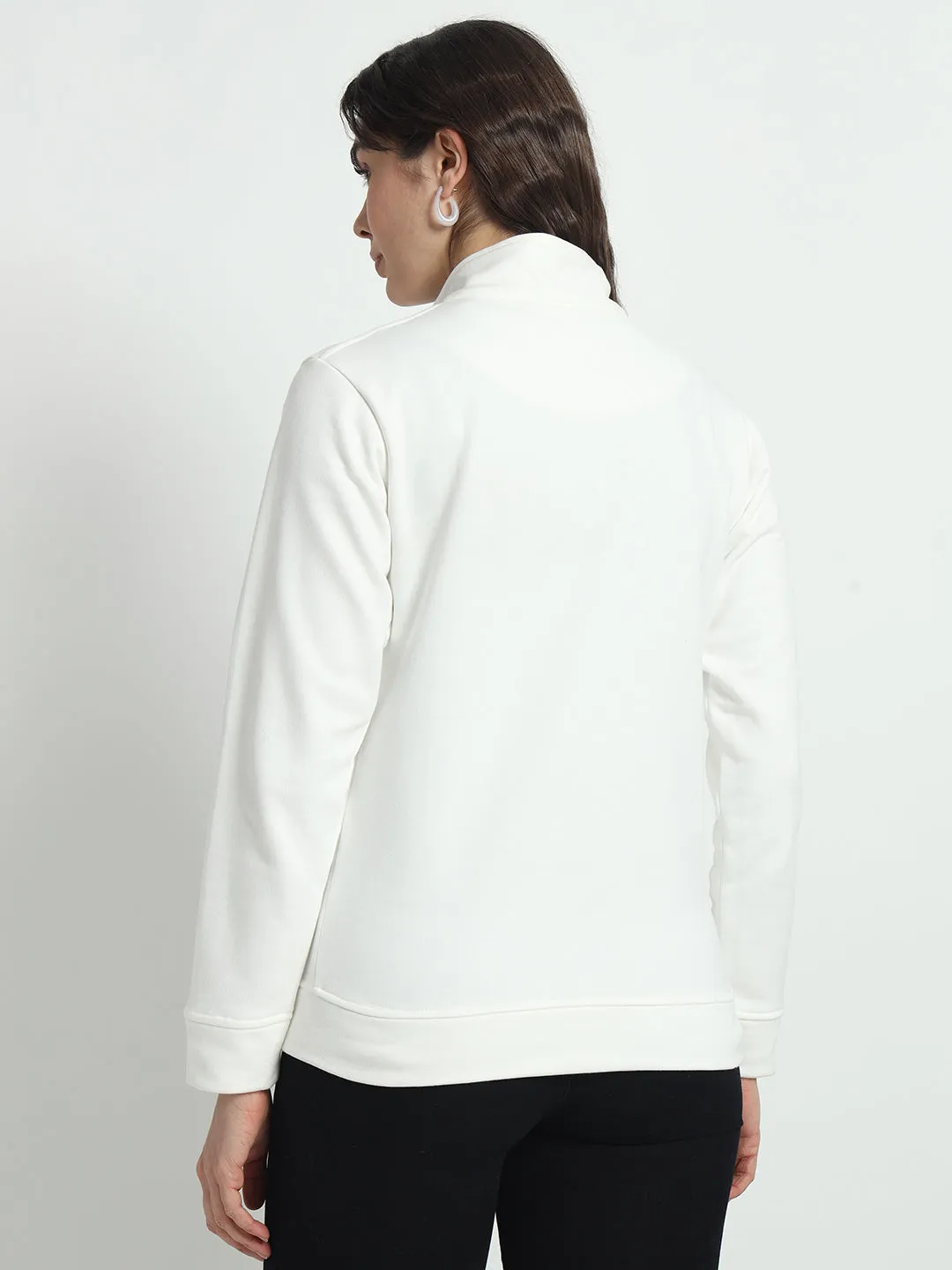 Women Mock Collar White Bomber Jacket