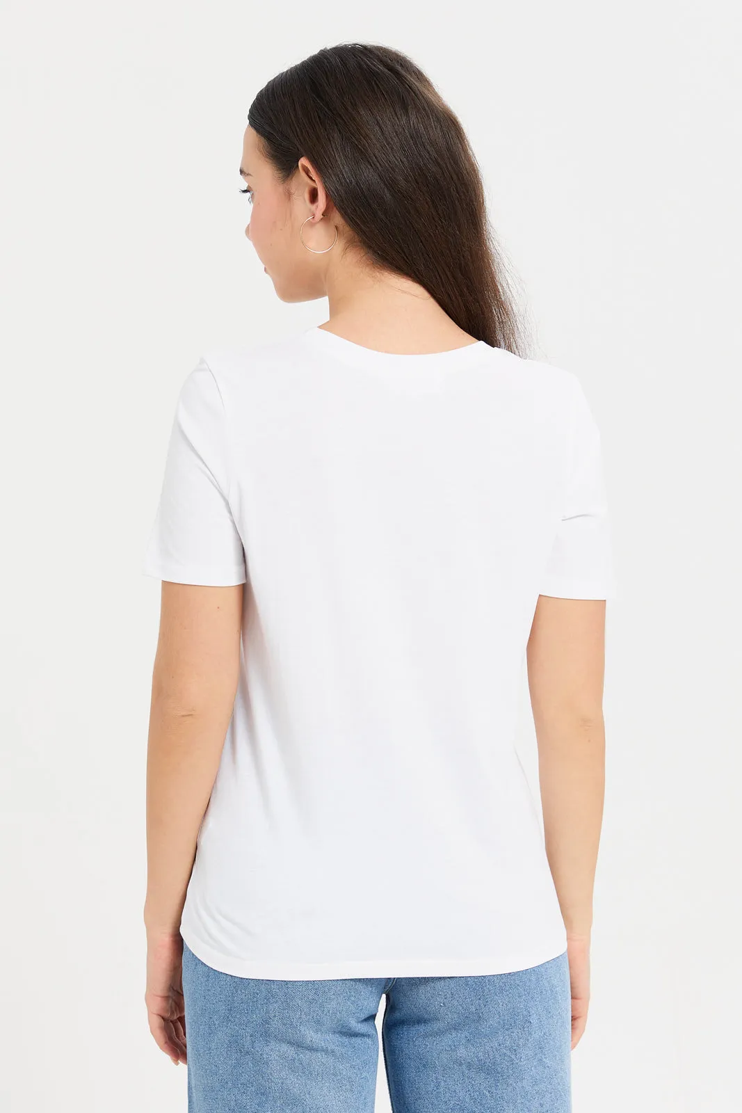 Women White Lace Embellished T-Shirt