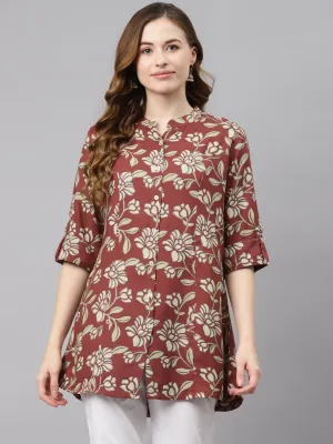 Women'S Maroon Floral Rayon Top