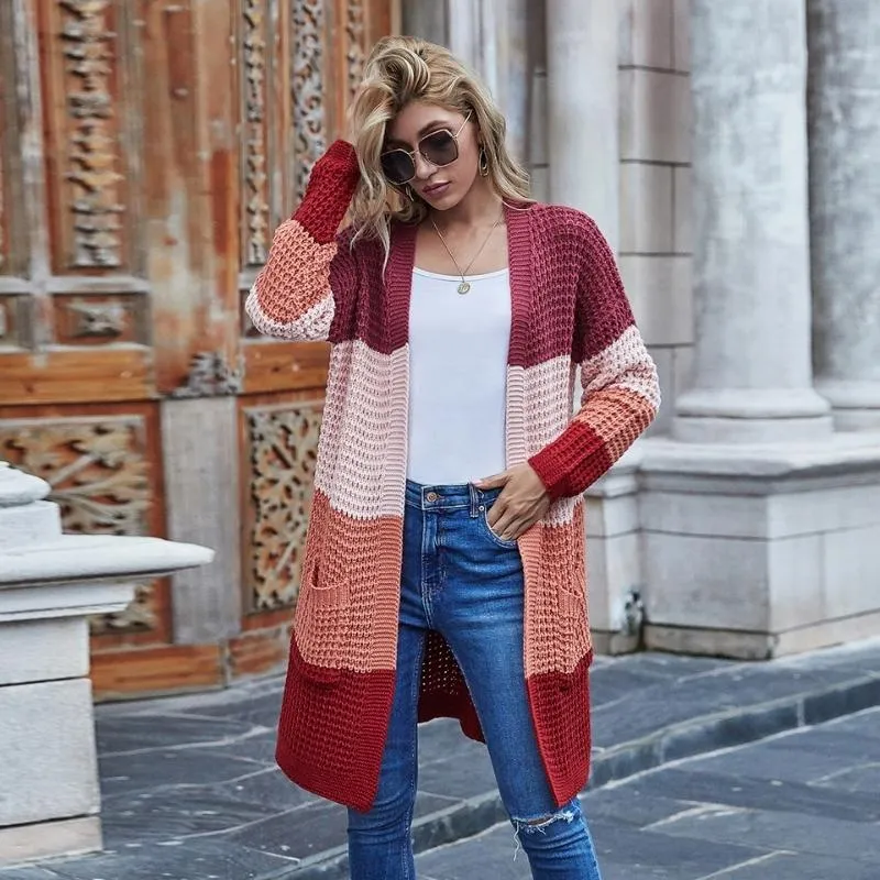 Women's Oversized Color Block Long Cardigans