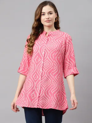 Women'S Pink Bandhani Print Rayon Top